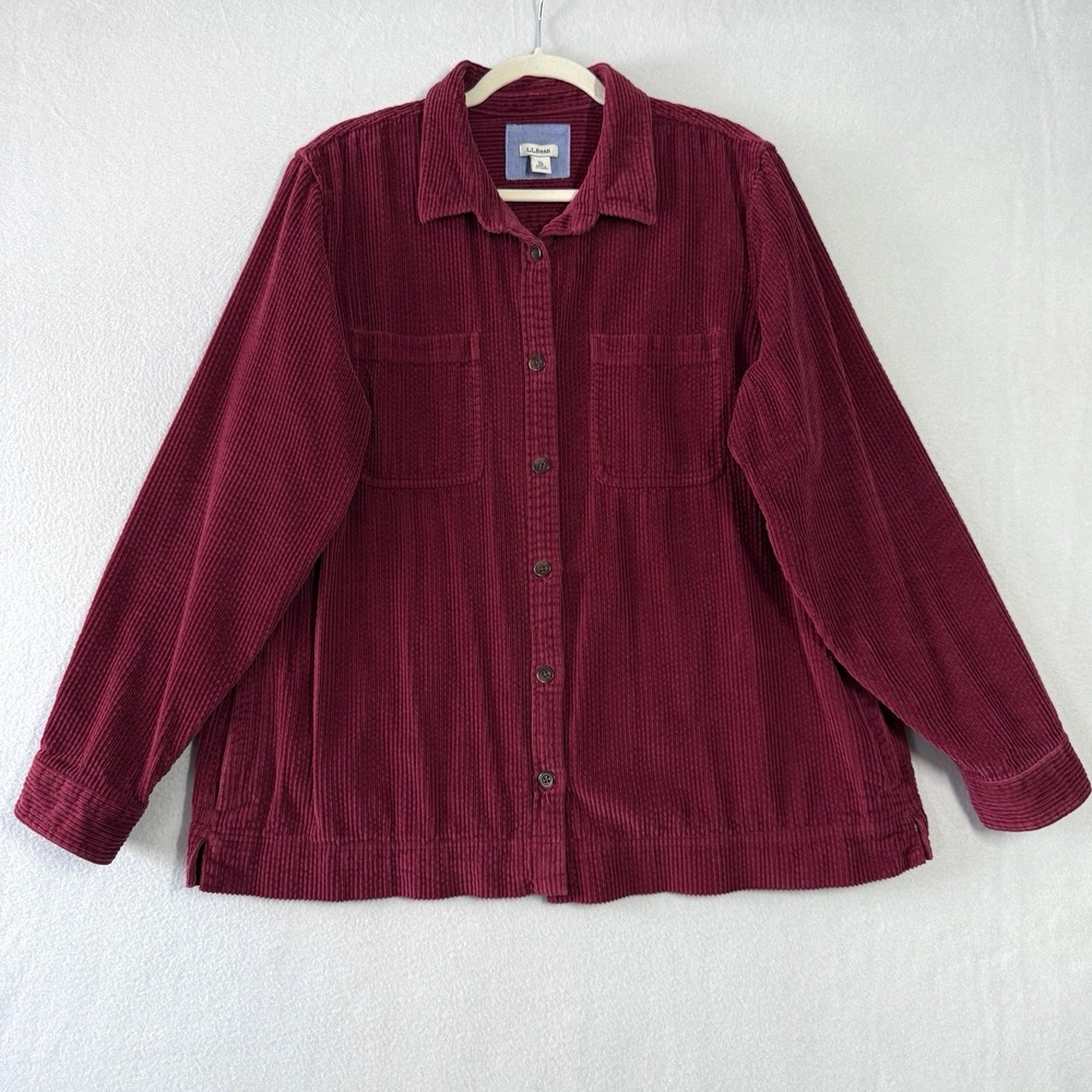 Vintage LL Bean Shirt Women XL Wide Whale Corduroy Pocket Shacket Jacket Relaxed